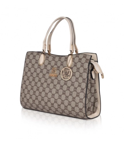 Women's Faux Leather Printed Handbag (Beige)