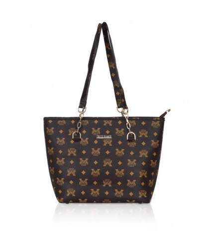 Women's Faux Leather Printed Tote Bag (Brown)