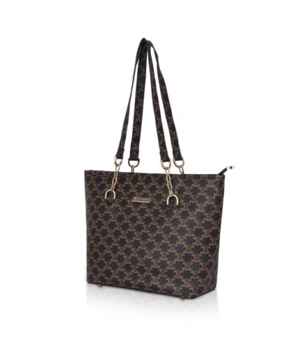 Women's Faux Leather Printed Tote Bag (Brown)