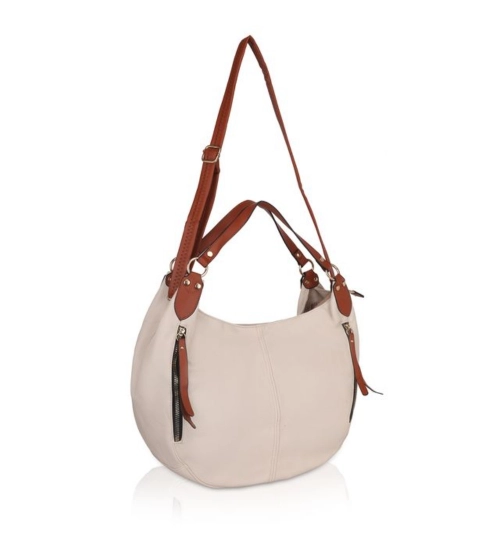 Women's Faux Leather Solid Tote Bag (White)