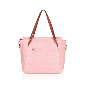 Generic Women's Faux Leather Textured Tote Bag (Pink)