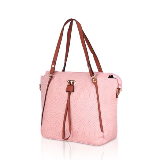 Women's Faux Leather Textured Tote Bag (Pink) Women's Faux Leather Textured Tote Bag (Pink)