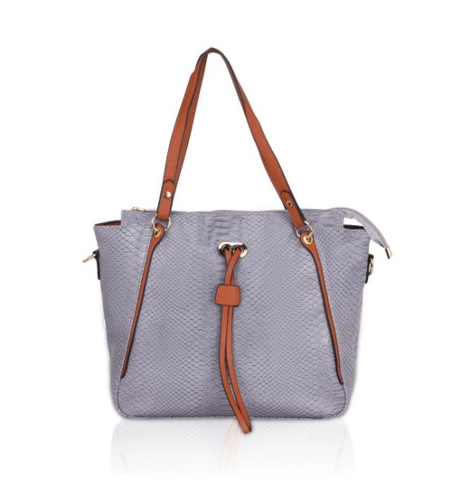 Women's Faux Leather Textured Tote Bag (Grey)