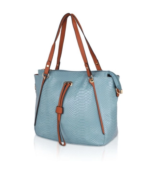 Women's Faux Leather Textured Tote Bag (Blue)