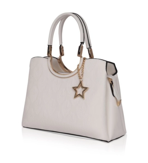 Women's Faux Leather Printed Adjustable Long Belt Handbag (White)