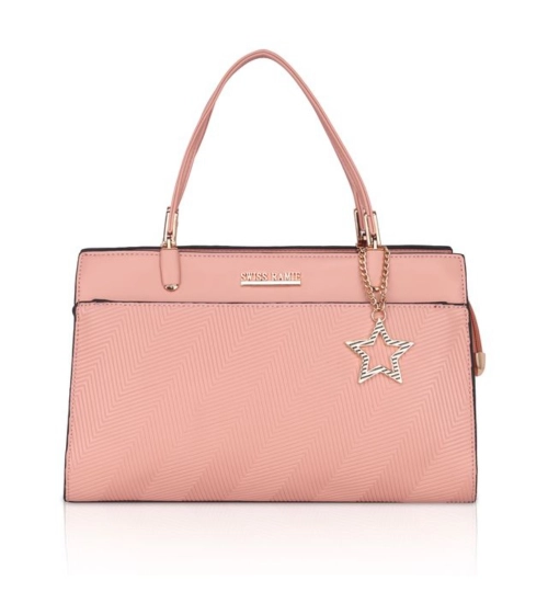 Women's Faux Leather Textured Adjustable Long Belt Handbag (Pink)