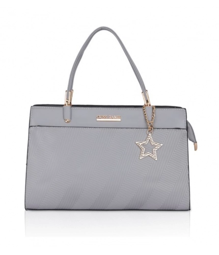Women's Faux Leather Textured Adjustable Long Belt Handbag (Grey)