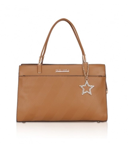 Women's Faux Leather Textured Adjustable Long Belt Handbag (Brown)