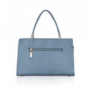 Generic Women's Faux Leather Textured Adjustable Long Belt Handbag (Blue)