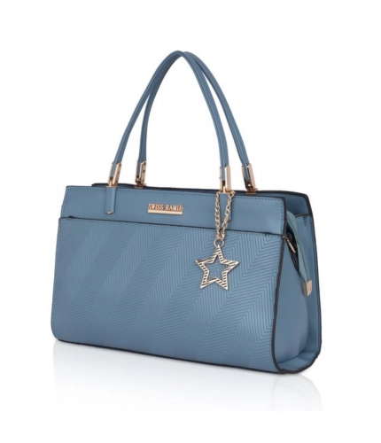 Women's Faux Leather Textured Adjustable Long Belt Handbag (Blue)