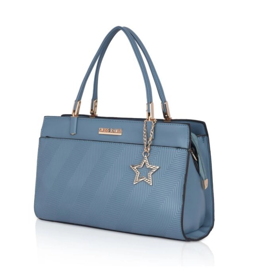 Women's Faux Leather Textured Adjustable Long Belt Handbag (Blue)