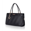 Women's Faux Leather Textured Adjustable Long Belt Handbag (Black)