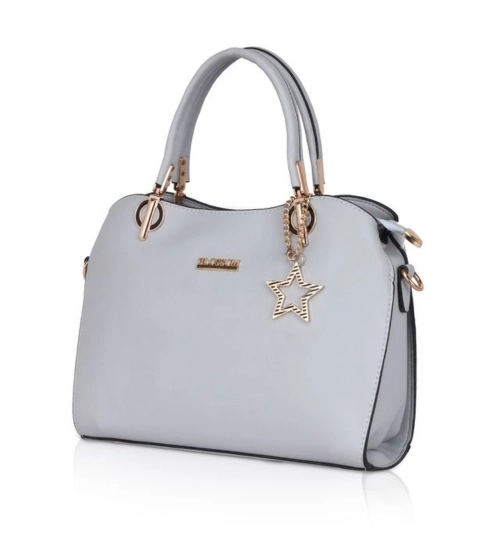 Women's Faux Leather Solid Handbag (Blue)