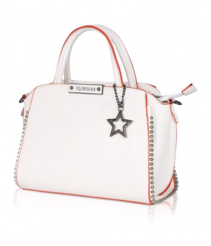 Women's Faux Leather Metal Beads Handbag (White)