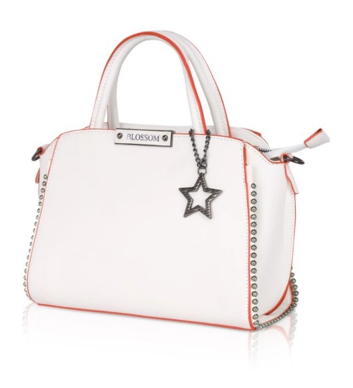 Women's Faux Leather Metal Beads Handbag (White)