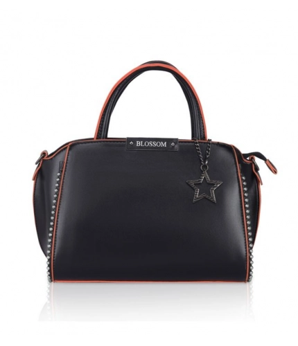 Women's Faux Leather Metal Beads Handbag (Black)