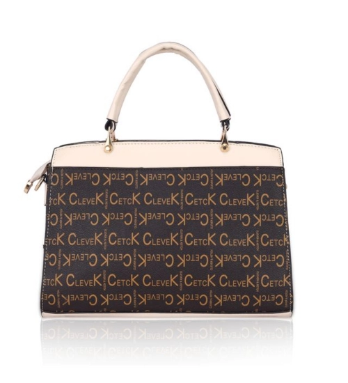 Women's Faux Leather Printed Handbag (Beige)