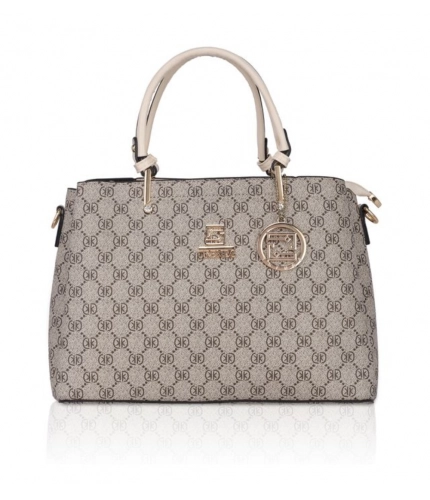 Women's Faux Leather Printed Handbag (Beige)