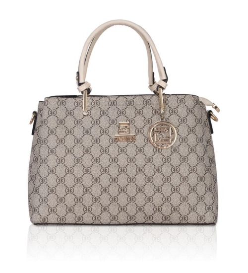 Women's Faux Leather Printed Handbag (Beige)