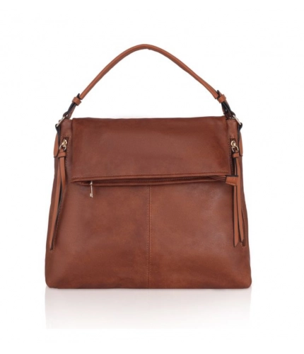 Women's Faux Leather Solid Sling Bag (Brown)