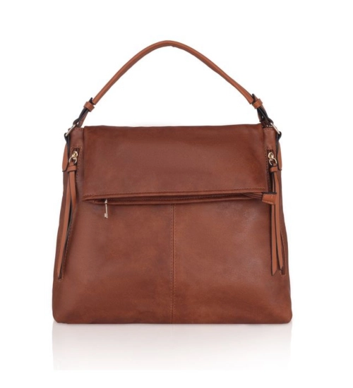 Women's Faux Leather Solid Sling Bag (Brown)