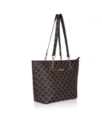 Women's Faux Leather Printed Tote Bag (Brown)