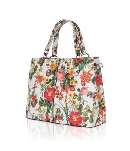 Women's Faux Leather Printed Handheld Bag (White Orang)