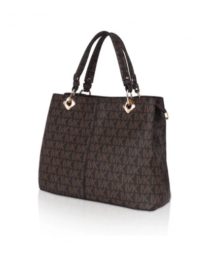Women's Faux Leather Printed Handheld Bag (Brown)