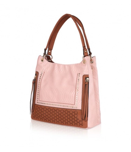 Women's Faux Leather Printed Tote Bag (Pink)