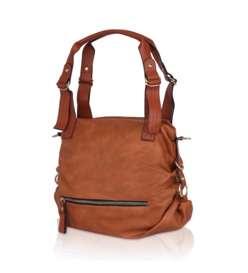 Women's Faux Leather Solid Tote Bag (Brown)