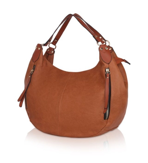 Women's Faux Leather Solid Tote Bag (Brown)