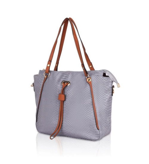 Women's Faux Leather Textured Tote Bag (Grey) Women's Faux Leather Textured Tote Bag (Grey)