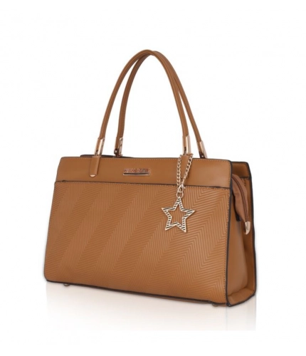 Women's Faux Leather Textured Adjustable Long Belt Handbag (Brown)