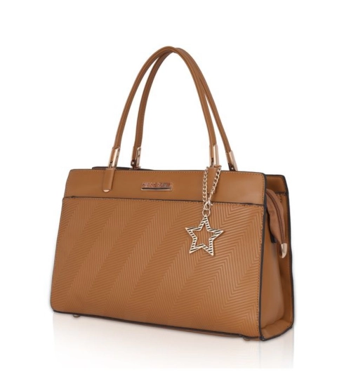 Women's Faux Leather Textured Adjustable Long Belt Handbag (Brown)