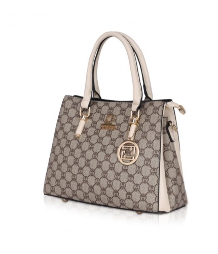 Women's Faux Leather Printed Handbag (Beige)