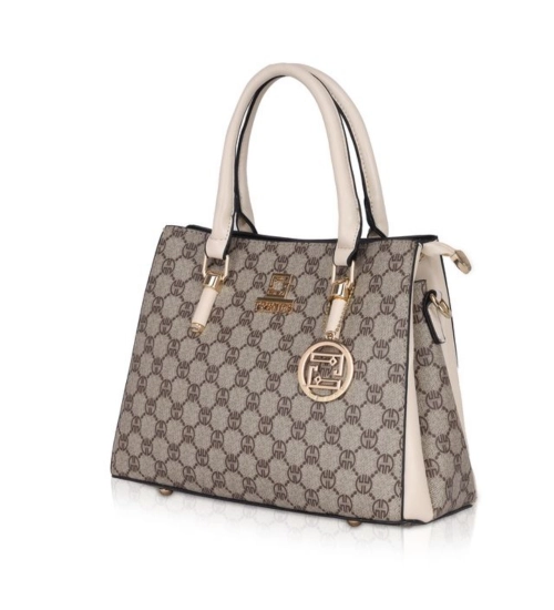 Women's Faux Leather Printed Handbag (Beige)