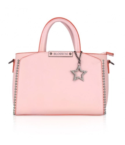 Women's Faux Leather Metal Beads Handbag (Pink)