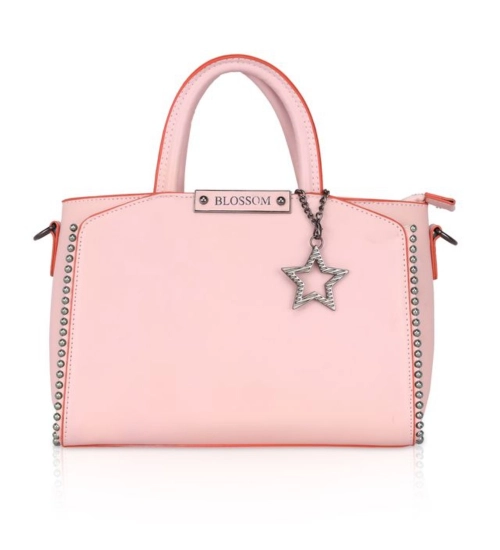 Women's Faux Leather Metal Beads Handbag (Pink)