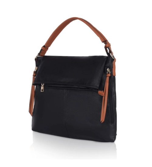 Women's Faux Leather Solid Sling Bag (Black)
