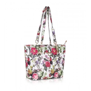 Generic Women's Faux Leather Printed Tote Bag (White Pink)