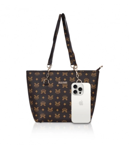 Women's Faux Leather Printed Tote Bag (Brown)