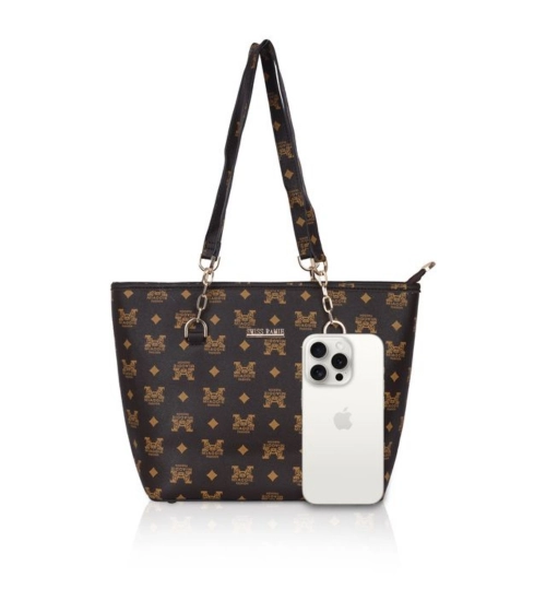 Women's Faux Leather Printed Tote Bag (Brown)