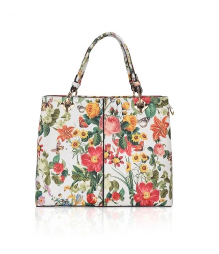 Women's Faux Leather Printed Handheld Bag (White Orang)