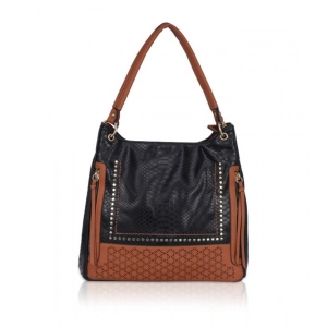Generic Women's Faux Leather Textured Tote Bag (Black)