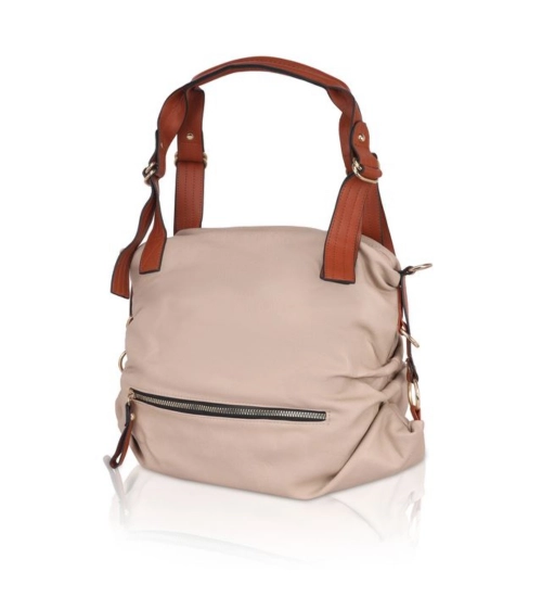 Women's Faux Leather Solid Tote Bag (Grey)