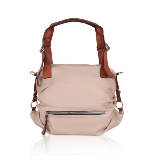 Women's Faux Leather Solid Tote Bag (Grey)