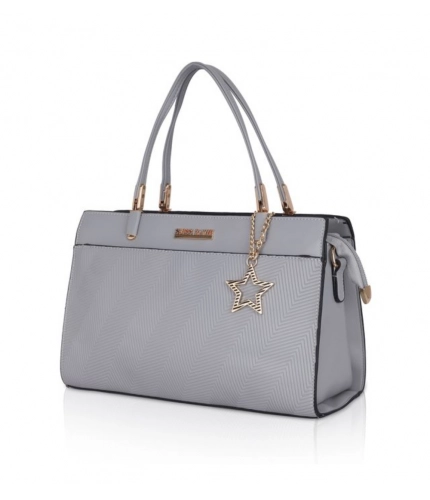 Women's Faux Leather Textured Adjustable Long Belt Handbag (Grey)