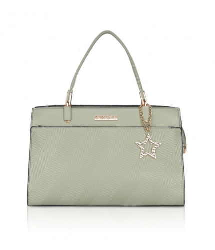 Women's Faux Leather Textured Adjustable Long Belt Handbag (Green)