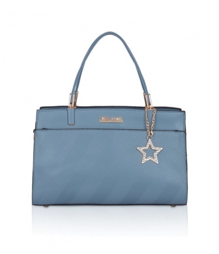 Women's Faux Leather Textured Adjustable Long Belt Handbag (Blue)