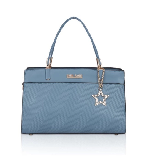 Women's Faux Leather Textured Adjustable Long Belt Handbag (Blue)